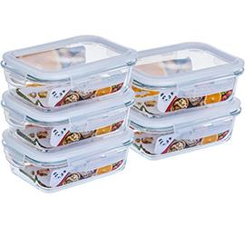 Kit com 5 Potes de Vidro Gato Panda com Tampa Hermética